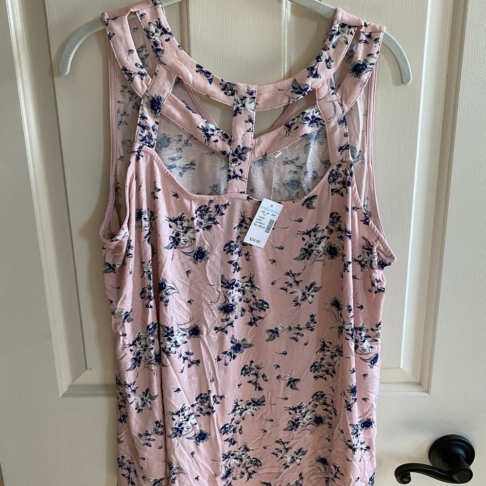 Pink/Navy Floral Cage Neck Tank